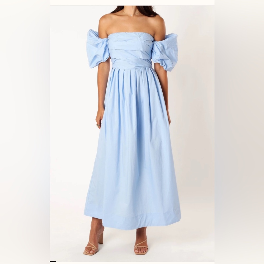 Off-Shoulder Light Blue Maxi Dress